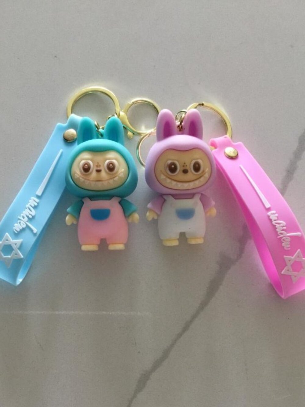 Adorable Fashion Style Keychains Bag Charms - Set of Two (2) 1 Blue, 1 Purple